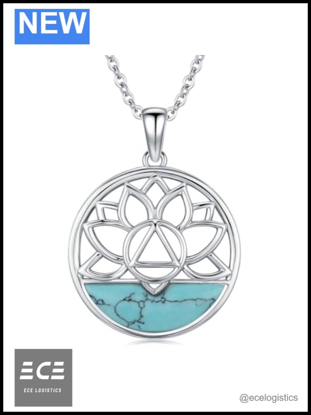 925 Sterling Silver Turquoise Lotus Pendant Necklace Gift for Women Men